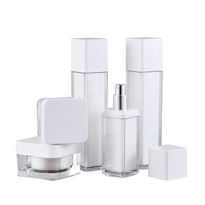 China BEAUTY PACKAGING Quadrilateral Acrylic Lotion Emulsion Bottles Spot Trial Small Sample Bottles Water Cream Set With Empty Bottle for sale