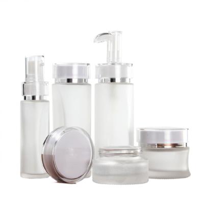 China Custom Logo OerBIn Skin Care Cream Frosted Glass Bottle And Jar Pump Lotion Makeup Bottle Cosmetic Package Container 120ml 100ml 40ml 50g 30g for sale