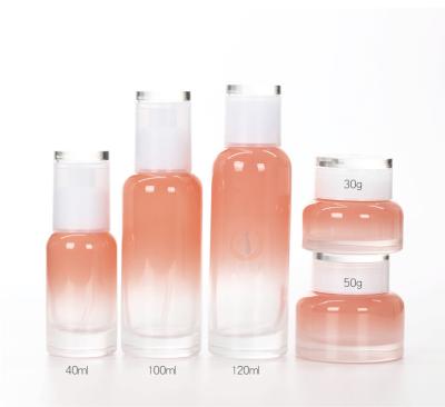 China 30g 50g Cosmetic Pink Cream Liquid Lotion Bottle 120ml Glass Toner Jar 40ml 100ml Vial Cosmetic Set for sale