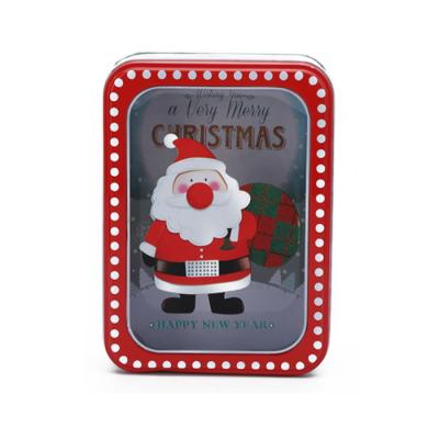 China Food Custom Printed Tin Box Christmas Rectangular Metal Can Window Plastic Cookie Gift Tin Box for sale