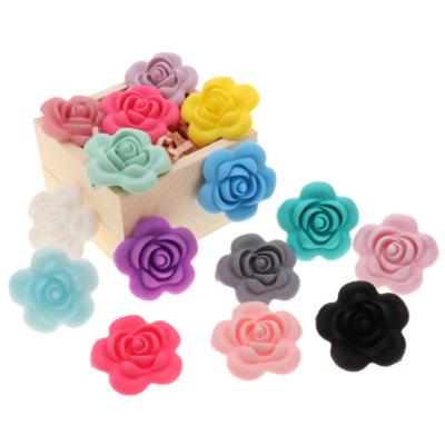 China Other BPA Free Rose Silicone Beads Flower Chewable Baby Teether Toys Food Grade Silicone For Diy Teething Chain Necklace for sale