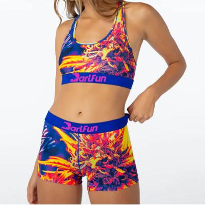 China 2021 Breathable Oem Women Logo Oem Women Sublimation Print High Waist Fitness Gym Wear Workout Suit Sports Bra And Shorts Yoga Set Custom for sale