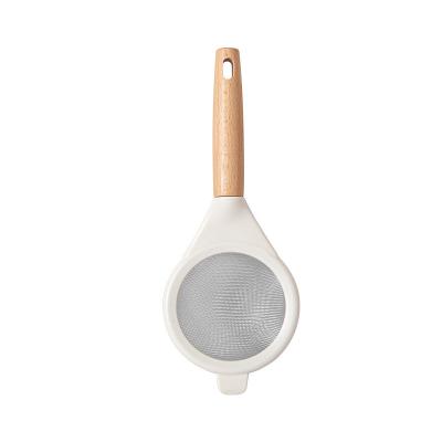 China Sustainable Fine Kitchen Instrument Stainless Steel Mesh Strainer With Wooden Handle For Cooking Flour Sifter Oil And Tea Filter for sale