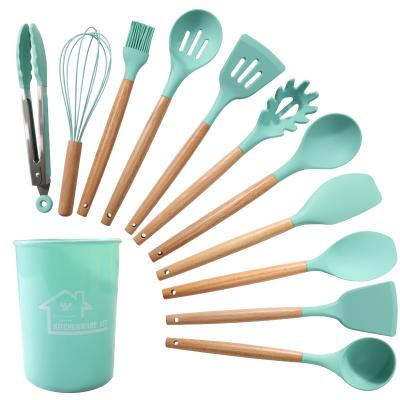 China Durable 12 Pcs Set Silicone Kitchen Utensils Spatula Spoon Pocket Utensils Non-Stick Silicone Cooking Tools Baking Set for sale