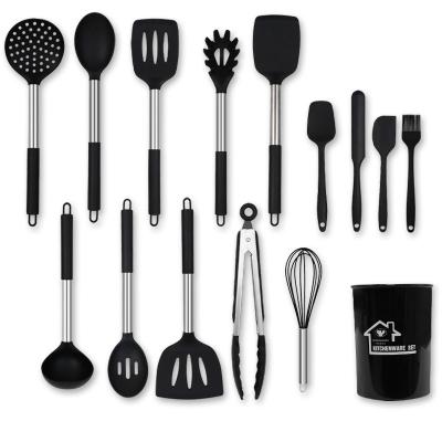 China Viable Tools 15pcs Kitchen Accessories Set Cooking Tools Silicone Utensils Kitchenware with Stainless Steel Handle Spatula Set for sale