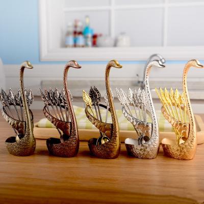 China Gift Promotion Swan Style Coffee Tea Spoon And Fork Disposable Set Tableware for sale