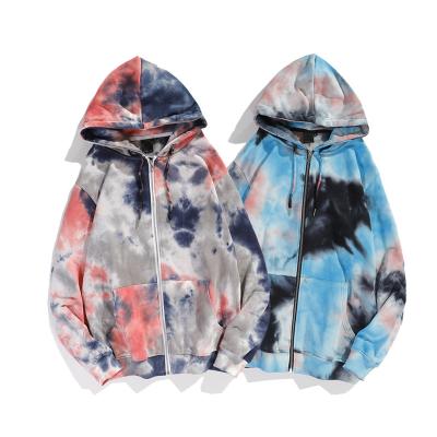 China Custom Cotton Zipper Tie Dye Anti-Wrinkle Women's Hoodies Sweatshirts Women Hoodie Unisex Tie 100% Long Sleeves for sale