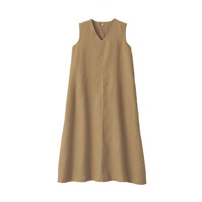 China 2021 New Design Women's Breathable Sleeveless Dress Custom Made Women's V-Neck Simple Loose Casual Linen Dress Summer for sale