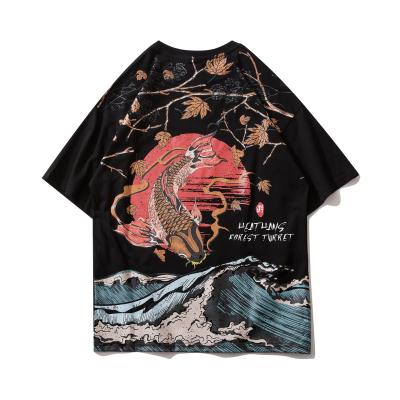 China 2021 carp sleeve shirt male 2021 Anti-wrinkle half sleeve T-shirt men's hip-hop scenic short loose popular logo for sale