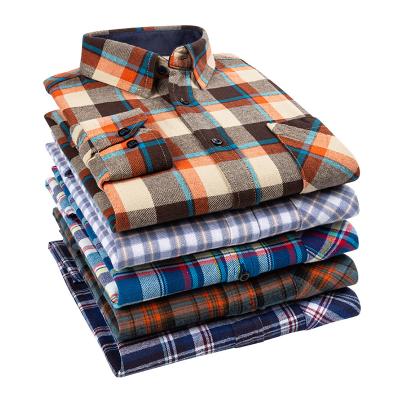 China Hot sale men's anti-pilling autumn and winter plaid long-sleeved 100% cotton swept casual shirt custom unisex shirt for sale