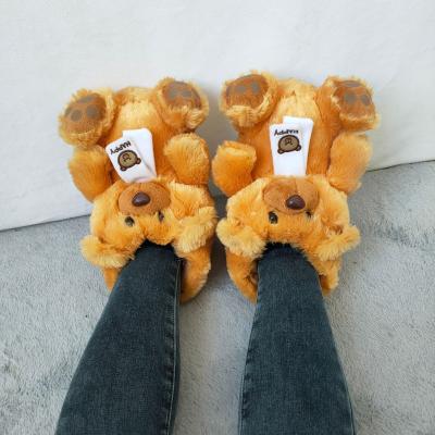 China BUSY GIRL AL5481 Teddy bear slippers house winter indoor warm slippers highend custom teddy bear slippers for sale