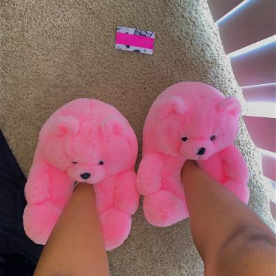 China Cotton Fabric Fluffy Bear Slippers Fashion Trend In Pink/Red/Blue/Rainbow/Black/White for sale