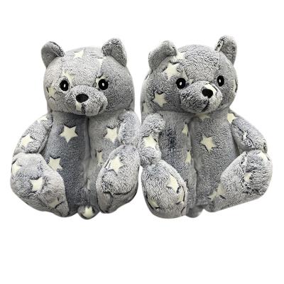 China BUSY GIRL AL5480 Luminous teddy bear slippers women home plush indoor slipper warm fuzzy slippers for sale