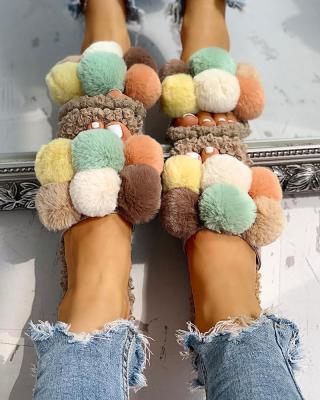 China Ball Style Soft Fur Slides Slippers Faux For Ladies Suitable For Summer, Spring, Autumn for sale