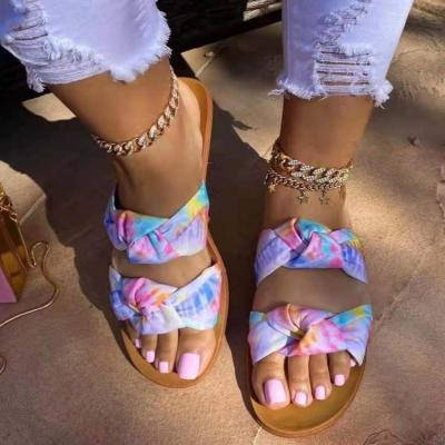 China BUSY GIRL ML2014 Women Flat Slippers Color Printing Beach Bow EVA Outsole Shoes For Girls for sale