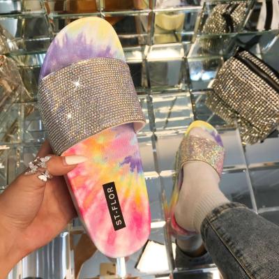 China BUSY GIRL ST2030 Summer trendy design pvc slides slipper diamond lady flat sandals causal outdoor shoes slippers for sale