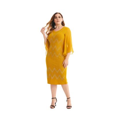 China European Sustainable Plus Size Women 3/4 Sleeve Midi Dress Prom Party Lady Plus Size Dresses for sale