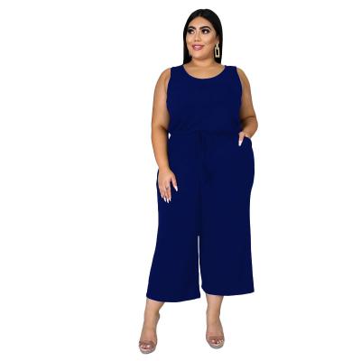 China Women Breathable Apparel Plus Size Tank Top Sleeveless Two Piece Pants Set DrawstringWide Leg Pant Suit for sale