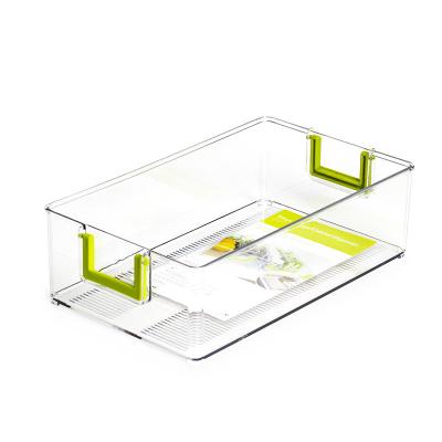 China Plastic Storage Box Stackable Transparent Kitchen Fruit Drawer Refrigerator Food Storage Rool Crisper Plastic Crisper for sale