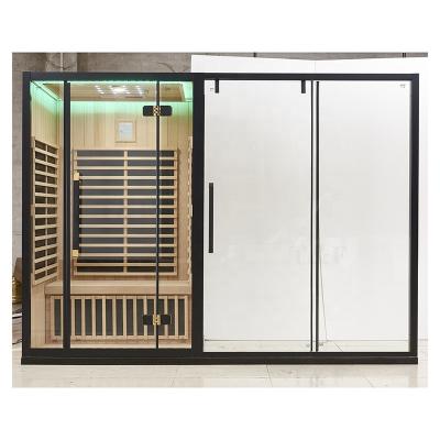 China Computer Control Panel Custom Size Wooden Bath Sauna 2 Person Infrared Home Steam Shower Combination Indoor Room Included for sale