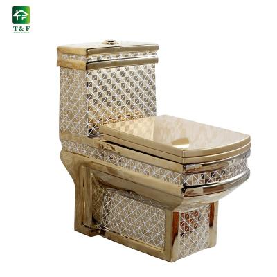 China Double-flow New Design Luxury Design Gold Color Bathroom Hot Selling Ceramic Plating Toilet for sale