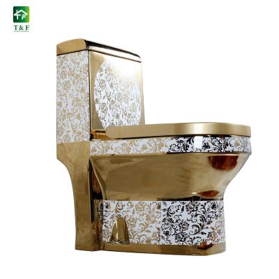 China Double-flow Gold Toilet Ceramic Gold Toilet Sanitary Decorated Silver Colored WC for sale