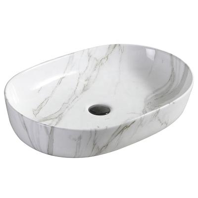 China Art Wash Basin Countertop Vessel Ceramic Sink Luxury Hotel Bathroom Vanity Basin Porcelain High Temperature Ceramic Marble Look for sale