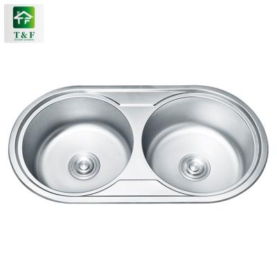 China Factory Free Faucet Polished Stainless Steel Round Two Kitchen Sink Modern Double Kitchen Sink New Polished Stainless Steel for sale