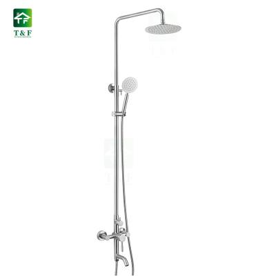 China SUS304 Stainless Steel Waterfall Bath Faucet Thermostatic Brushed Wall Mounted Bathroom Rain Shower Set for sale