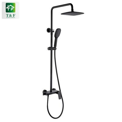 China With Sliding Bar Matte Black Design Single Handle Chrome Bathroom Bath Shower Mixer Thermostatic Faucet Set for sale