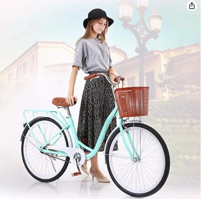 China Steel Women's Bikes Beach Cruiser Bike - Classic 26in Retro Bike Bicycle With Comfortable Seats And Baskets And Rear Seat Women's Bike for sale