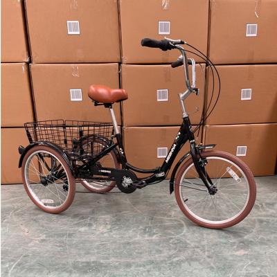 China 20/24/26 Inch Freight Vehicles Tricycle Rickshaw SHIMANO 7 Speed ​​Pedal Folding Cargo Adult Tricycle for sale