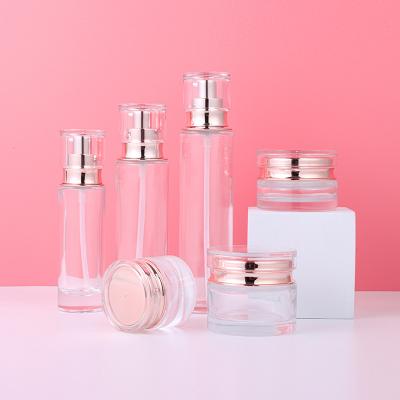 China Wholesale 20g 30g 50g 40ml 100ml 120ml Luxury Empty Cosmetic Glass Bottle And Jar Set Cosmetics Skin Care Packaging Containers for sale