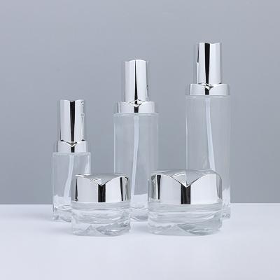 China Wholesale 30g 50g 40ml 100ml 120ml Luxury Empty Cosmetic Glass Bottle And Jar Set Cosmetics Skin Care Packaging Containers for sale