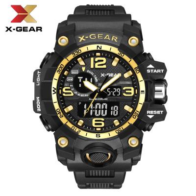 China X-GEAR 148 Japan Movement Alarm 3 Time Dual Display LED Men Sports Casual Watches Quartz Analog Electronic Wrist Watch for sale