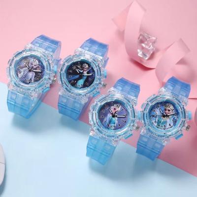 China Frozen Princess Anna and Elsa Children Watch Toys Fashion Crystal Cartoon Quartz Wristwatch Luminous New Styles for Children Girls Toy Gift for sale