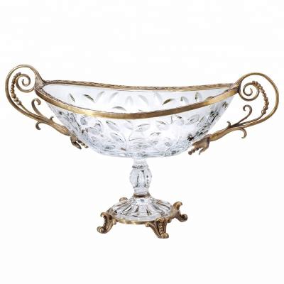 China JDSC Luxury Luxury Home Decor Round Porcelain Crystal And Brass Fruit Dish for sale