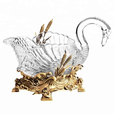 China JDSC Luxury Antique Luxurious Decoration Swan House Crystal Brass Bowl for sale