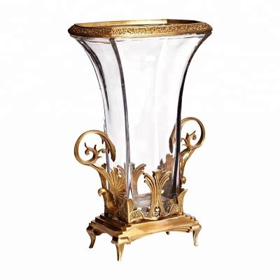 China JDSC Excellent Home Decoration Art And Craft Luxury Decorative Luxurious Crystal Brass Vase for sale