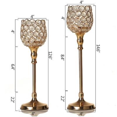 China Modern Gold Sparklers Wine Glasses VINCIGANT Crystal Tealight Candle Holders Set Valentines Day Decor Gifts 12.6 & 14.6 Inches Home, for sale