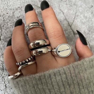 China High Quality 5 Pcs/Set Ring Letter Star Double Zigzag Design Unique Retro Open Board Ring Set Holiday Gift Man Woman Must Have Accessories for sale