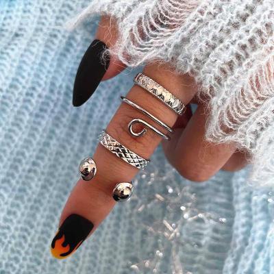 China High Quality 4 Pcs/Set Combination Ring Set Irregular Pattern Punk Fashion Joint Ring Custom European American Border Jewelry for sale