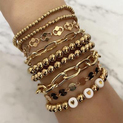 China High Quality 9 Pcs / New Layer Csi Love Disc Set American European American Border Pig Nose Beaded Chain Bracelet Set Y2K Jewelry for sale