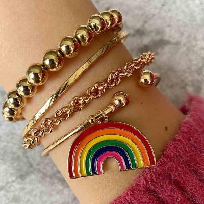 China High Quality 4 Pcs / Set New May Romantic European American Border Cheerful Rainbow Beaded Bracelet Set Cute Bracelet Set Couples Gift for sale