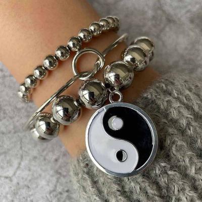 China High Quality 3 Pcs / Set Classic New Yin Yang Knotted Bracelet Gossip Beaded Bracelet Set European American Border Set Gift for sale