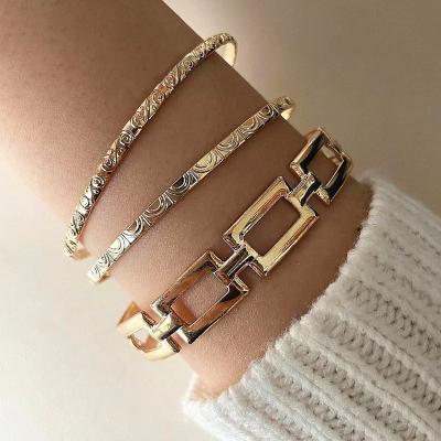 China High Quality 3 Pcs/European American Border Jewelry Irregular Pattern Bangle Set Central Institute of Statistics Set Punk Opening Adjustable Bangle Set for sale