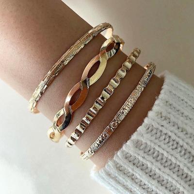 China High Quality 4 Pcs / European American Border Punk Irregular Pattern Jewelry Instituto Statistical Bracelet Set Twist Jewelry Set for sale