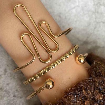 China High Quality 3 Pcs/Set Cactus Bohemian Bracelets Set Women Fashion Gold Opening Bead Mountain Cuff Bracelet Party Jewelry Creative Gift for sale