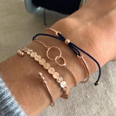 China High quality 4 pcs/set new jewelry European American border simple geometric round braided rope creative bracelet set for sale