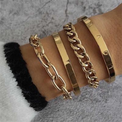 China High Quality 4 Pcs/Set Women Bracelets Set Letter Exquisite Love Opening Cuff Bracelet Fashion Lady Banquet Holiday Gift Chain Jewelry for sale